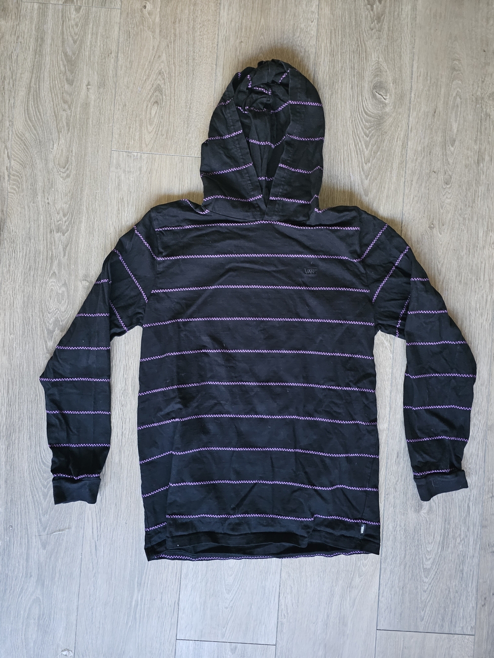 Vans Black Hooded Long-Sleeve Shirt with Purple Stripes